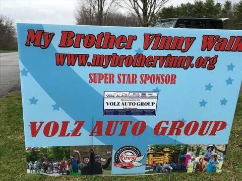 My Brother Vinny Walk sponsor sign from Volz Auto Group.